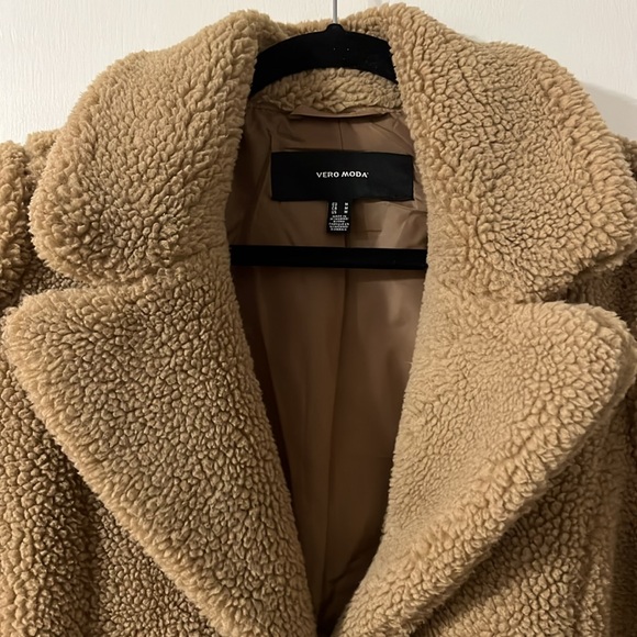 Vera Moda Faux Fur Teddy Long Coat Jacket Medium - Picture 4 of 5